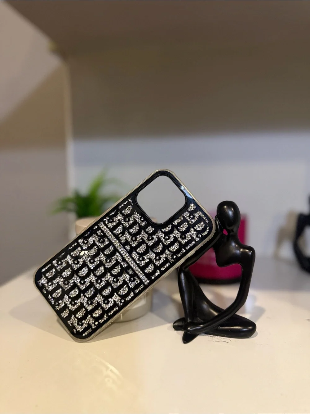 Crystal Embellished Black Phone Case for iPhone - Designer Style